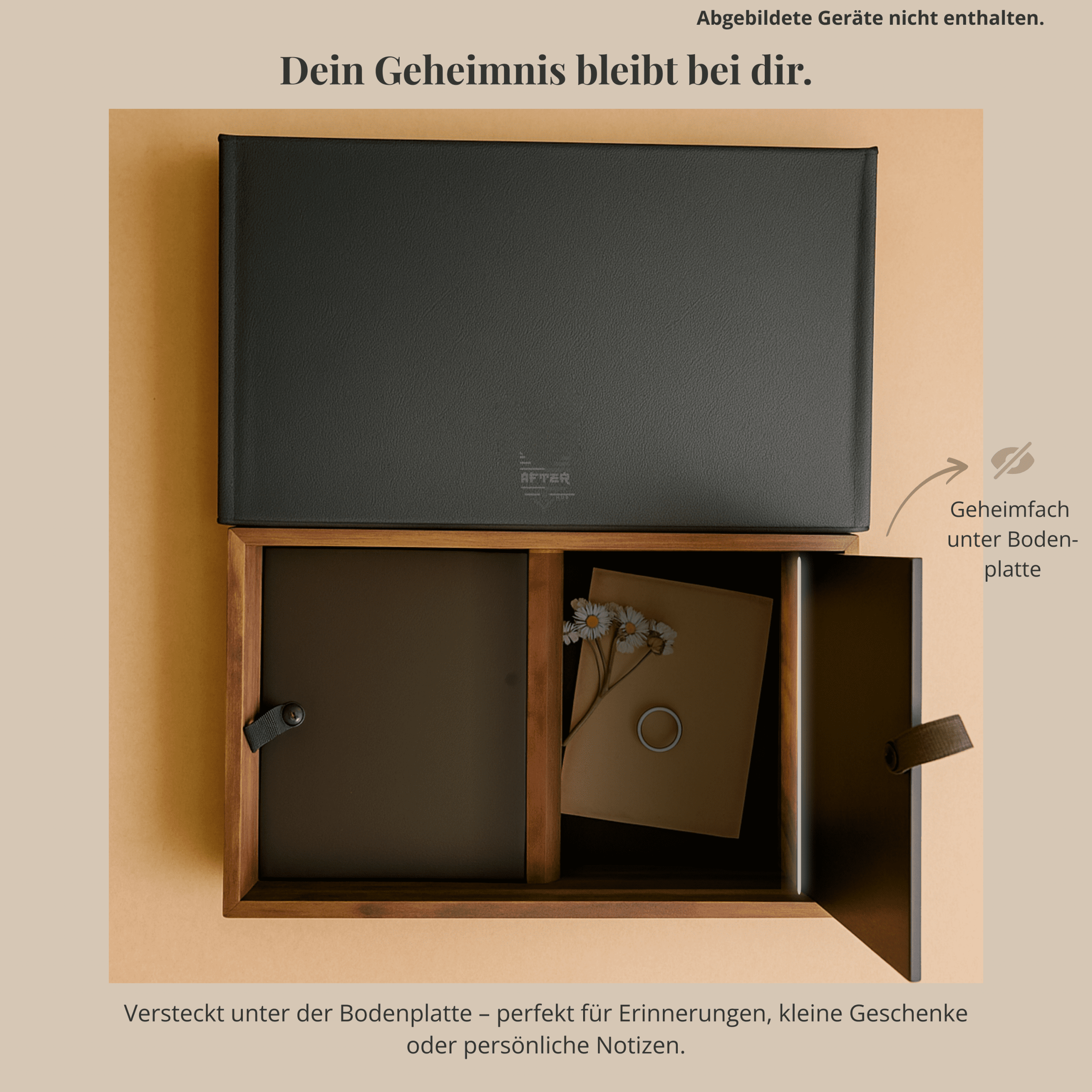 Walnut Wizard Organizer mit verstecktem Geheimfach unter der Bodenplatte zur diskreten Aufbewahrung von Wertsachen