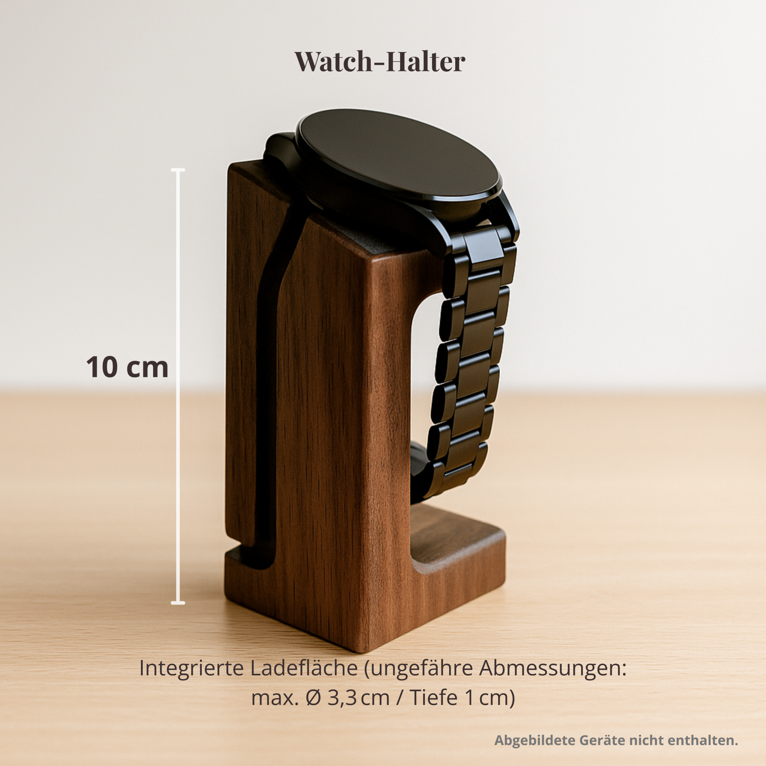 Smartwatch-Halter aus massivem Walnussholz mit integrierter Kabelführung, Höhe ca. 10 cm, kompatibel mit Apple Watch